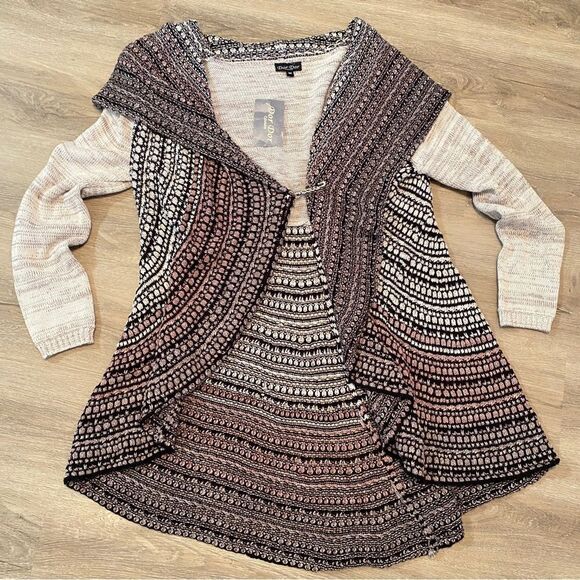 DOR DOR COUTURE HIGH LOW CARDIGAN OPEN FRONT SWEATER W/EMBELLISHED CLIP M NWT - Picture 7 of 15